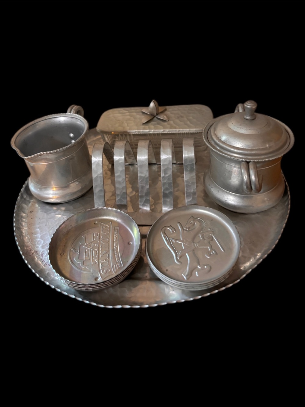 Vintage Rodney Kent Hammered Aluminum Breakfast/Snack Set
